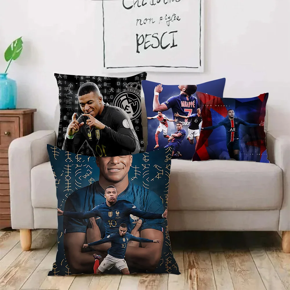 Pillow Covers Cartoon Football For K-Kylians Sofa Decorative Home Double-sided Printing Short Plush Cute M-Mbappes Cushion Cover