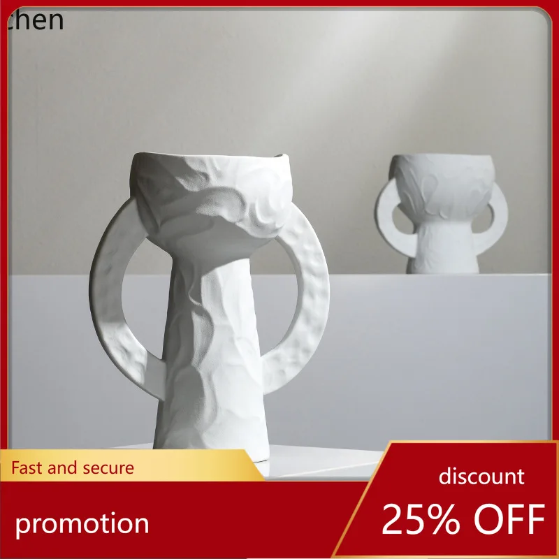 

YFY Minimalist White Simple Double-Ear Ceramic Vase Modern Creative Home Living Room High-End Soft