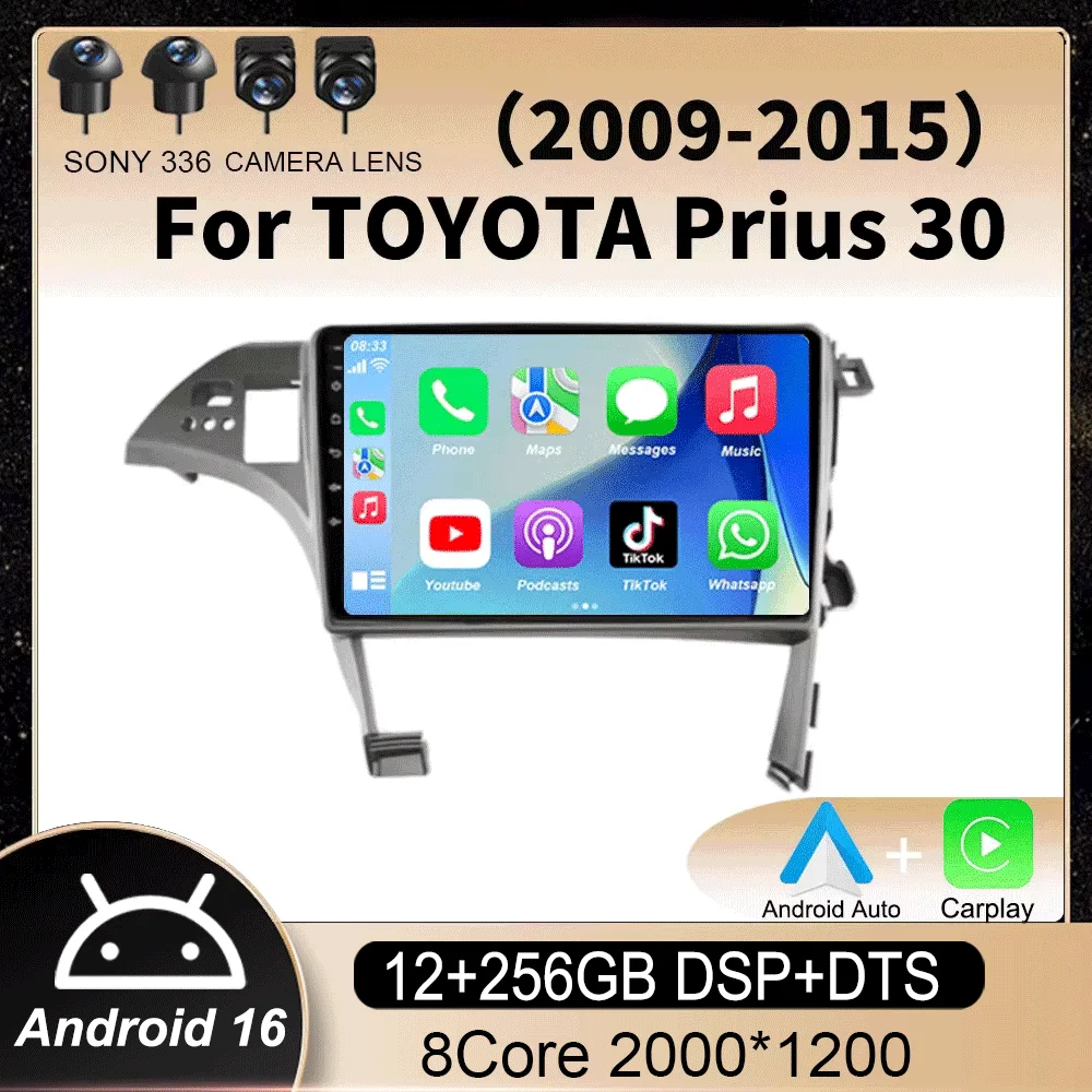 

Android 16 Car Radio For TOYOTA Prius 30 2009 - 2015 Multimedia Navigation GPS Video Player Head Unit Wireless Carplay NO 2DIN