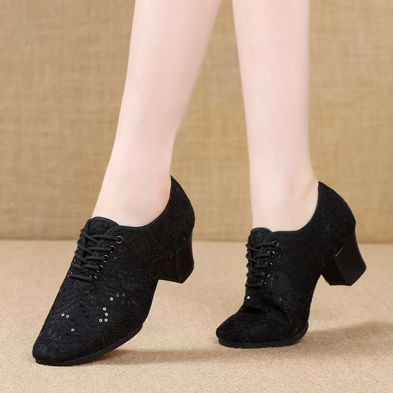 Women Dance Shoes Black Modern Ballroom Salsa Dancing Shoes Boys Latin Jazz Training Shoes Adults Tango Dance Sneakers