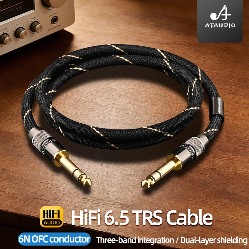 ATAUDIO HiFi 6.5mm TRS Stereo Audio Cable for Mixer Speaker 6N OFC Conductor 6.5mm Jack to Jack Connection Wire
