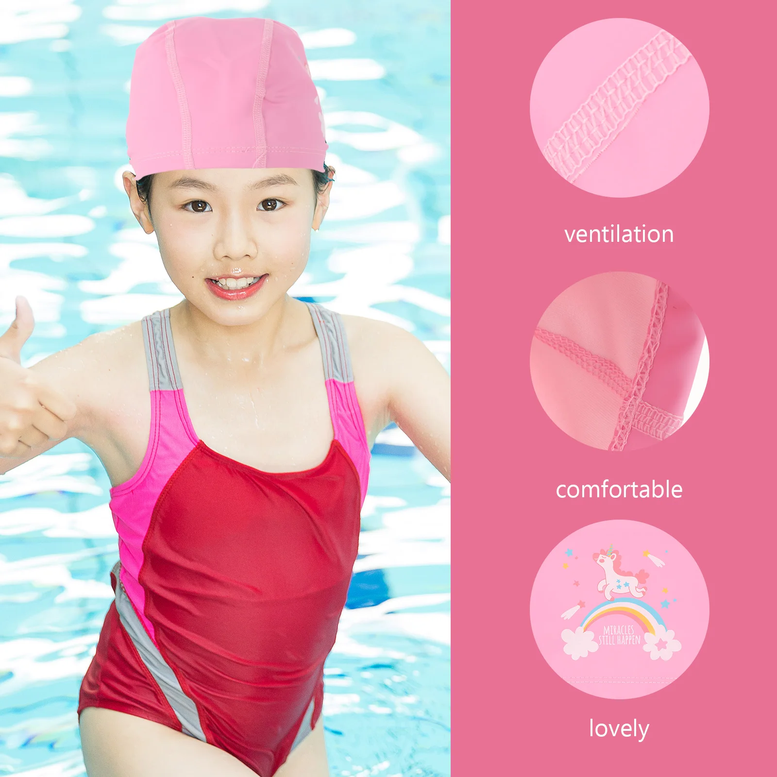 

Swim Cap Waterproof Ear Protection Swimming Elastic Hair Caps for Fabric Pink