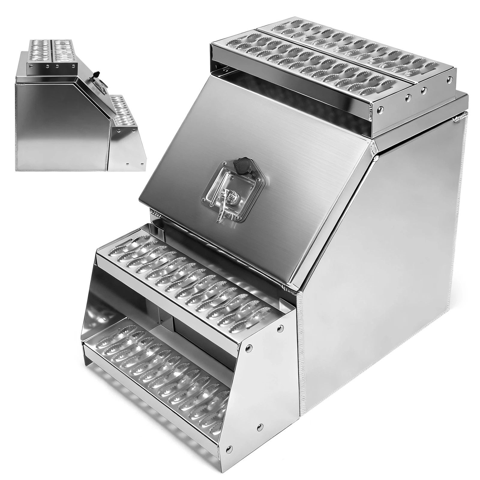 

18in Aluminum Semi Trucks Step Box 17.99x27.99x25inch Tool Box with T-Handle Latch Lock for Peterbilt Kenworth International