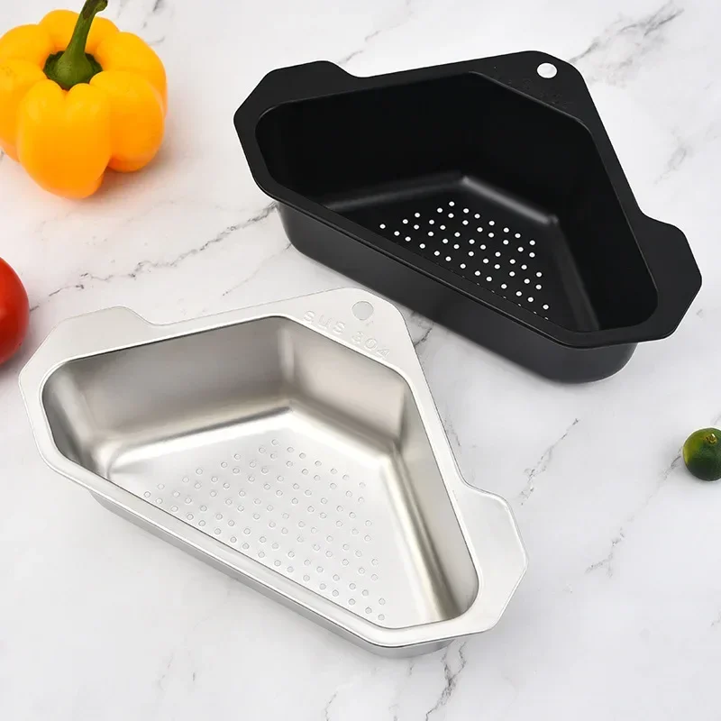 Triangle Drain Basket Kitchen Sink Drain Basket Stainless Steel Basket Colanders Food Vegetables Filter Storage Basket Organizer