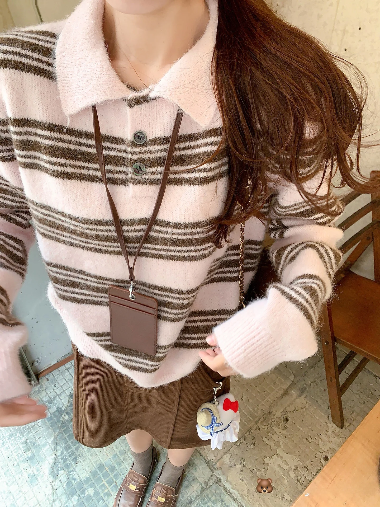 

Свободный женский свитер Ne в полоску, внутренняя одежда, вязаный топ, розовый корейский слей от Zeng Xiao Xian, осенне-зимняя мода