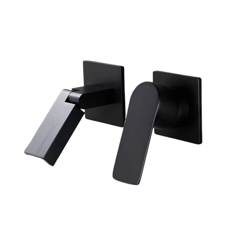 

Factory Direct Luxury Matte Black Brass Wall Mounted Bathroom Mixer Faucet Modern Design Waterfall Concealed Basin Faucet