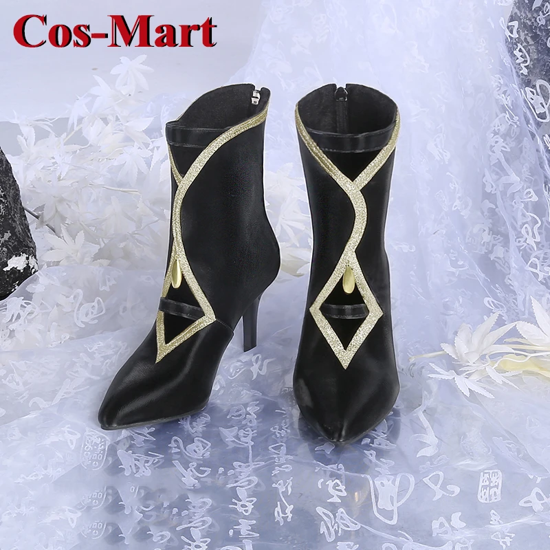 Cos-mart jogo genshin impacto layla/rosaria/madame ping/sapatos faruzan cosplay universal salto alto role play usado acessórios