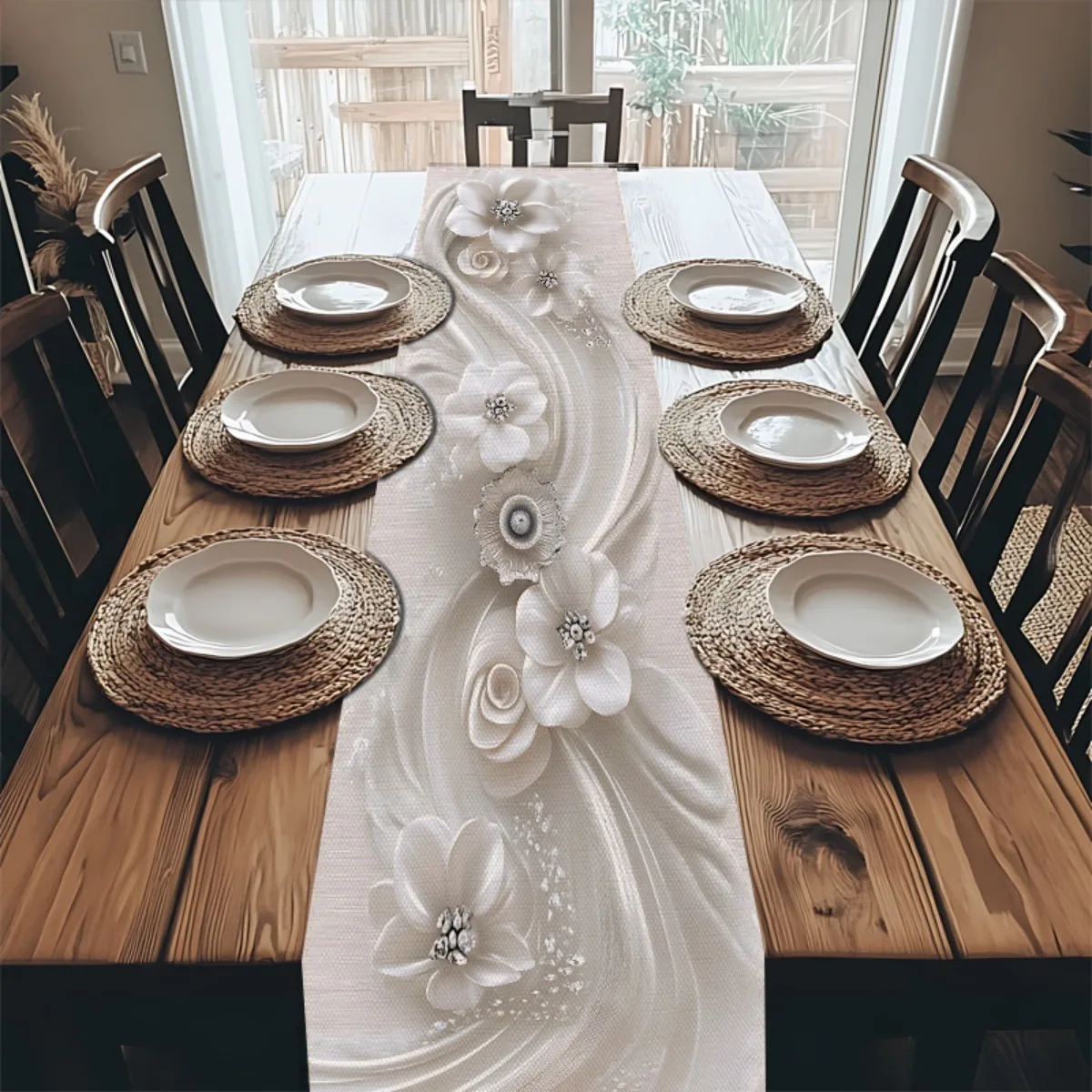 White 3D Rhinestone Table Runner 2