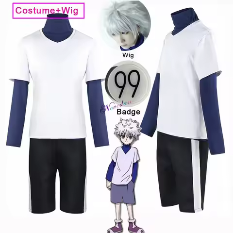 Anime Hunter Killua Zoldyck Cosplay Costume Number 99 Badge Halloween Christmas Party Suit Shirt Tshirt White Wig