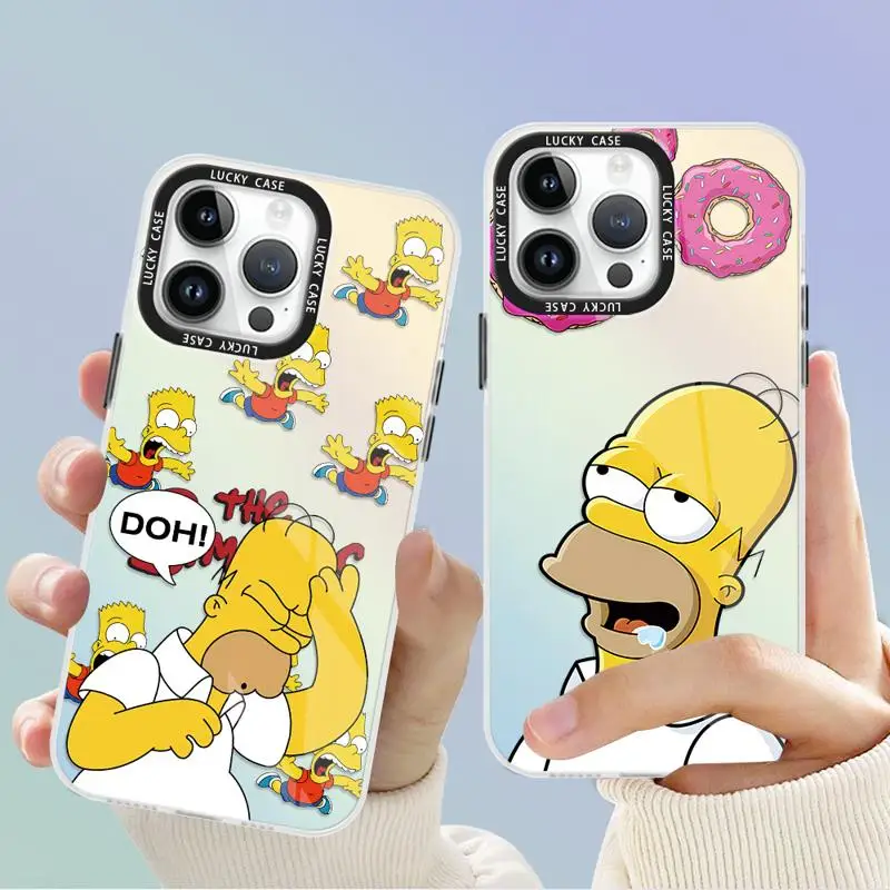 Simpsons Family Phone Case For Apple iPhone 15 11 13 14 Pro Max 12 14 Plus 14Pro Matte Gradient Color Laser Coque