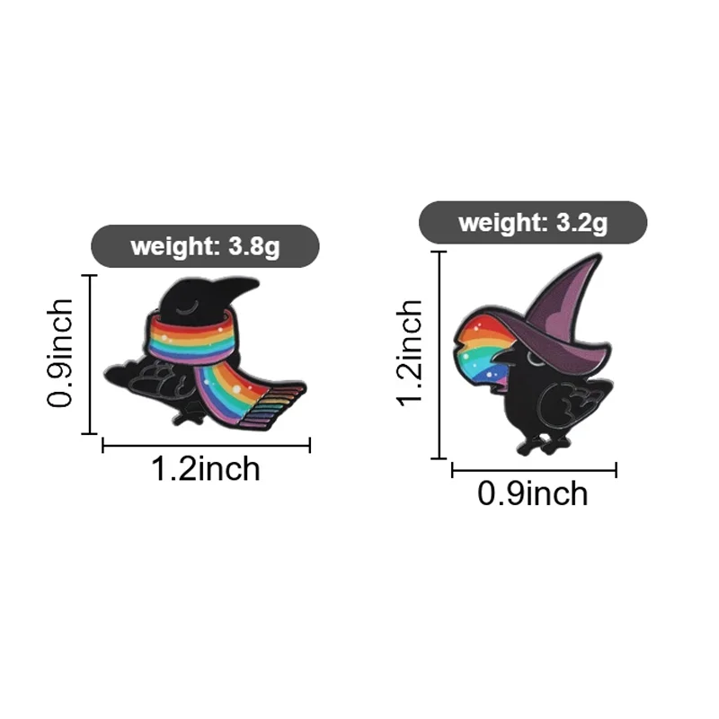 Magical Raven Enamel Pins  Rainbow Witch Hat & Scarf Metal Brooches Fashion Lapel Badge Backpack Clothes Jewelry Gift for Friend
