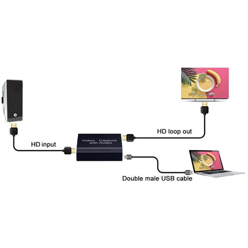 USB 2.0 Video Capture Card com Loop Out, Caixa de Gravação para PC, Laptop, Xbox Games, Live, Boardcast Streaming, 4K, HD, 1080P, 720P, 30Hz