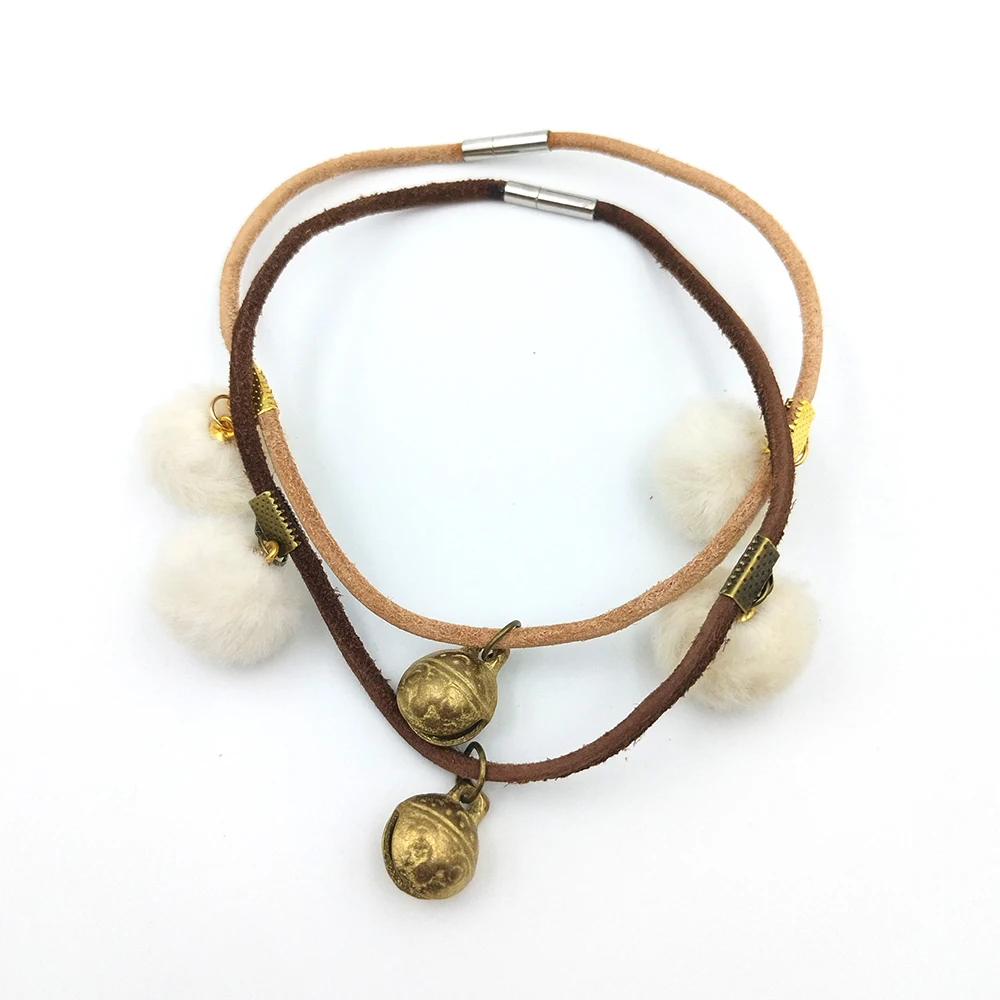 

Cowhide Rope Bell Pet Necklace, Cat And Dog Collar, Plush Ball Decoration, Cute And Exquisite Pet Jingle Bell Collar