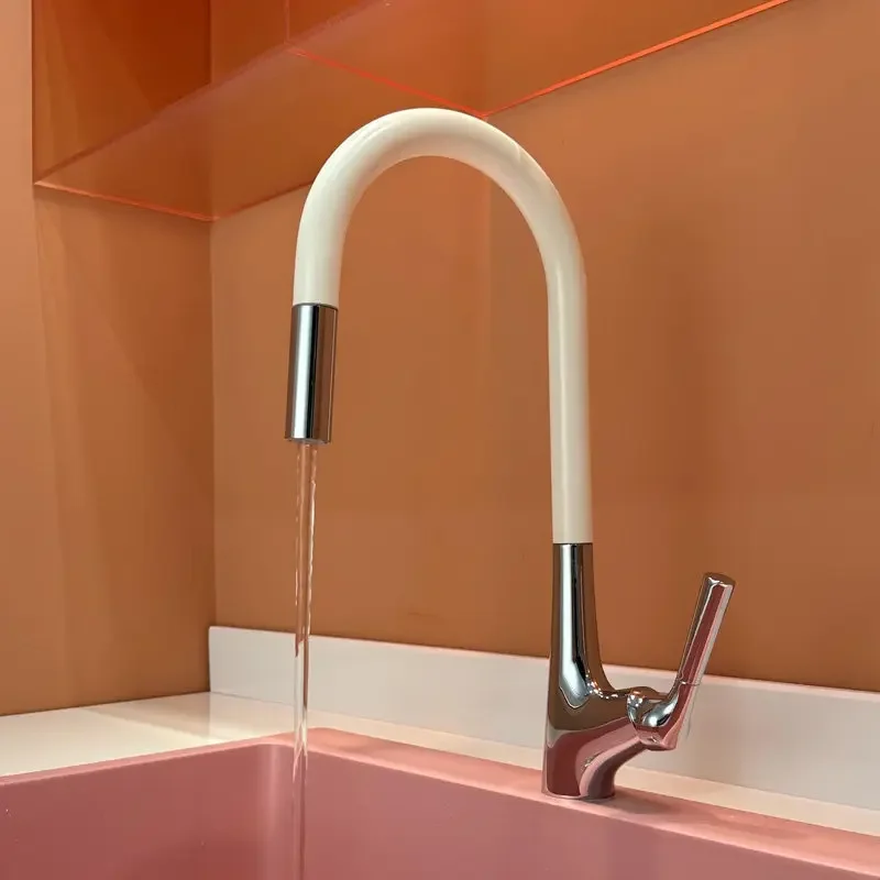Luxury Gunmetal Grey Pull Out Kitchen Faucet Full Brass Hot Cold Mixer Tap Splash Proof Rotatable Sink Tap For Kitchen Balcony