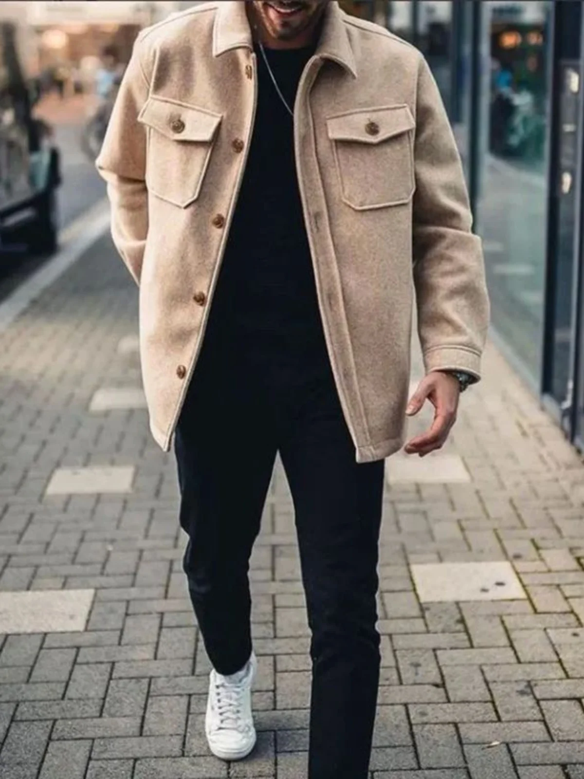 

Мужская верхняя одежда с лацканами Plu Jaet, меховое пальто с клапаном и воротником, молодежное модное осеннее ветрозащитное длинное пальто-стойка, верхняя одежда