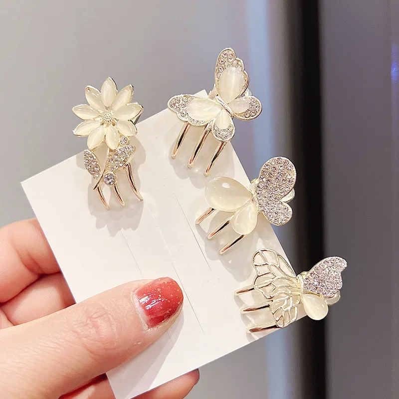 2pcs Diamond Butterfly Hair Clip Side Shark Clip Headband New Temperament Back of The Head Shark Clip Hair Accessories for Women