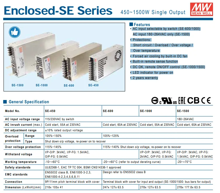Meanwell SE-1500-48 48V 1500W high power switching Power Supply1500w