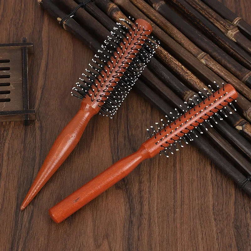Peine rodante de tubo redondo profesional para estilizar el cabello, cepillo de madera especializado para hombres y mujeres para barberías y salones de peluquería