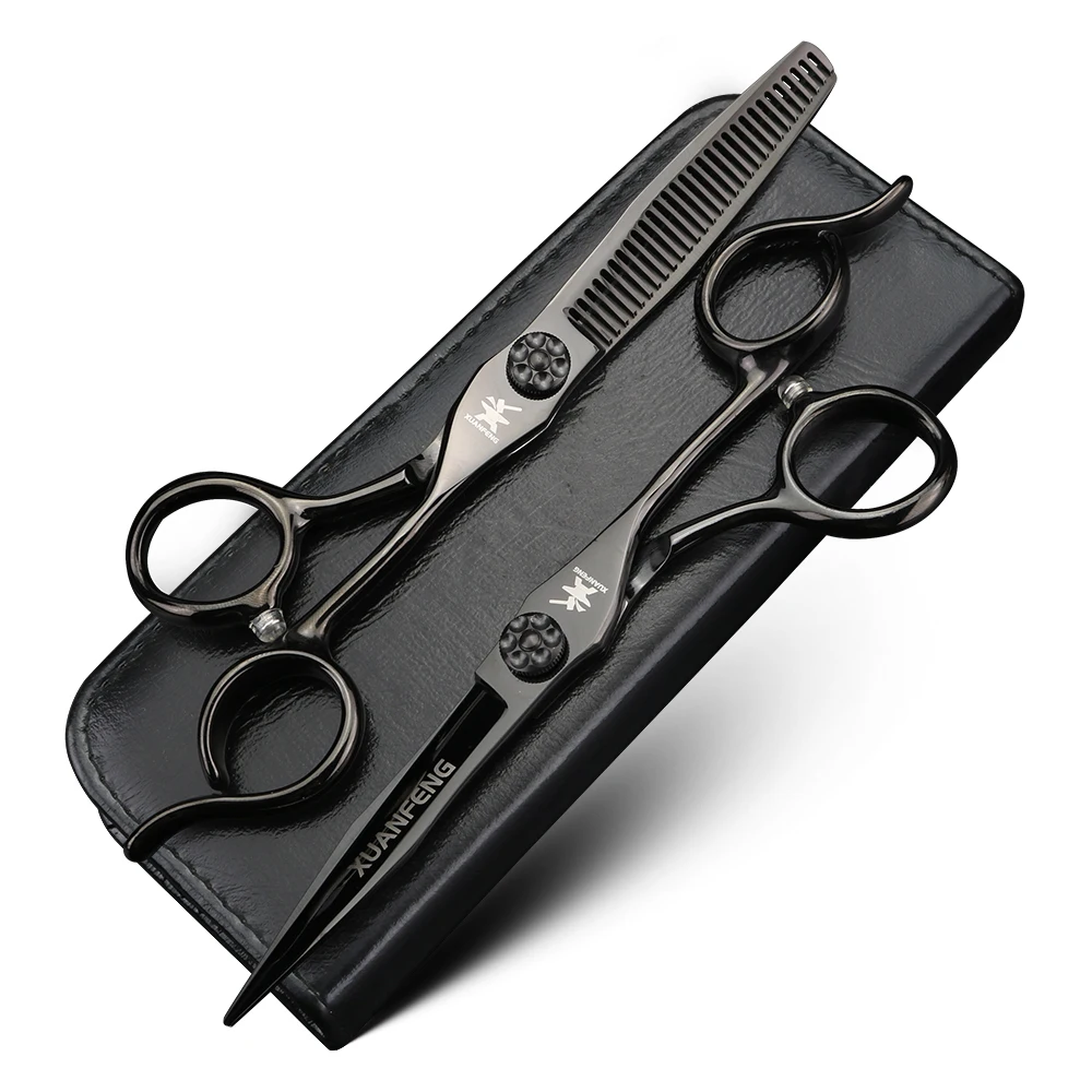 XUANFENG 6-inch black hair scissors, hairstylist cutting scissors and thinning scissors, JP440 steel manufacturing