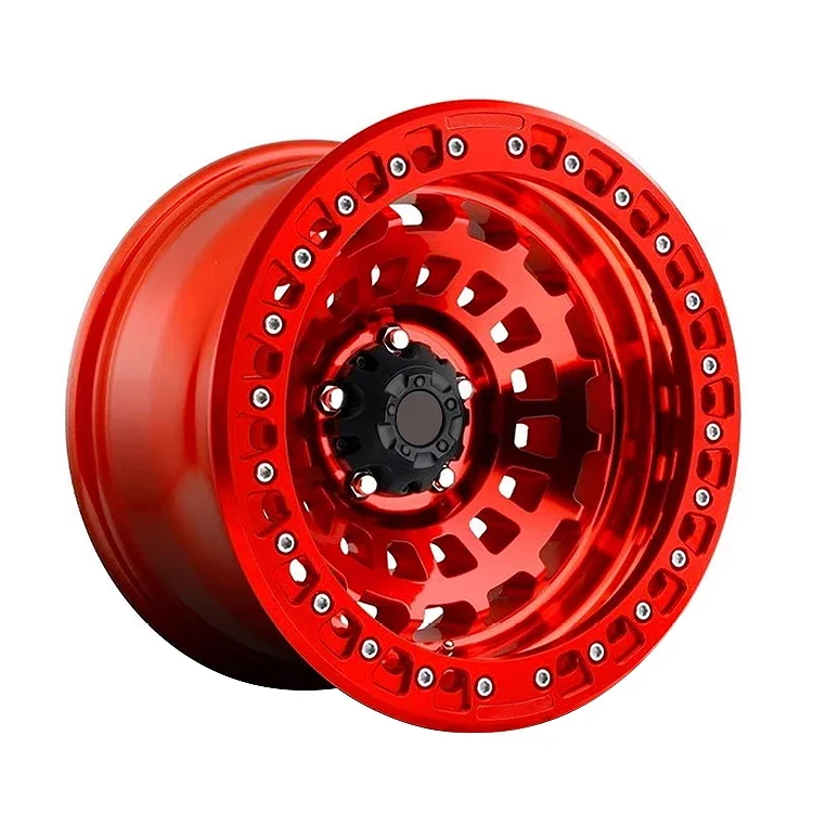 Custom Hub  with Beadlock Red Alloy Truck  Wheel  5x108 120 Alloy Multi Spoke Pickup Rims 19 20 21 22 23 inch Off Road Wheels