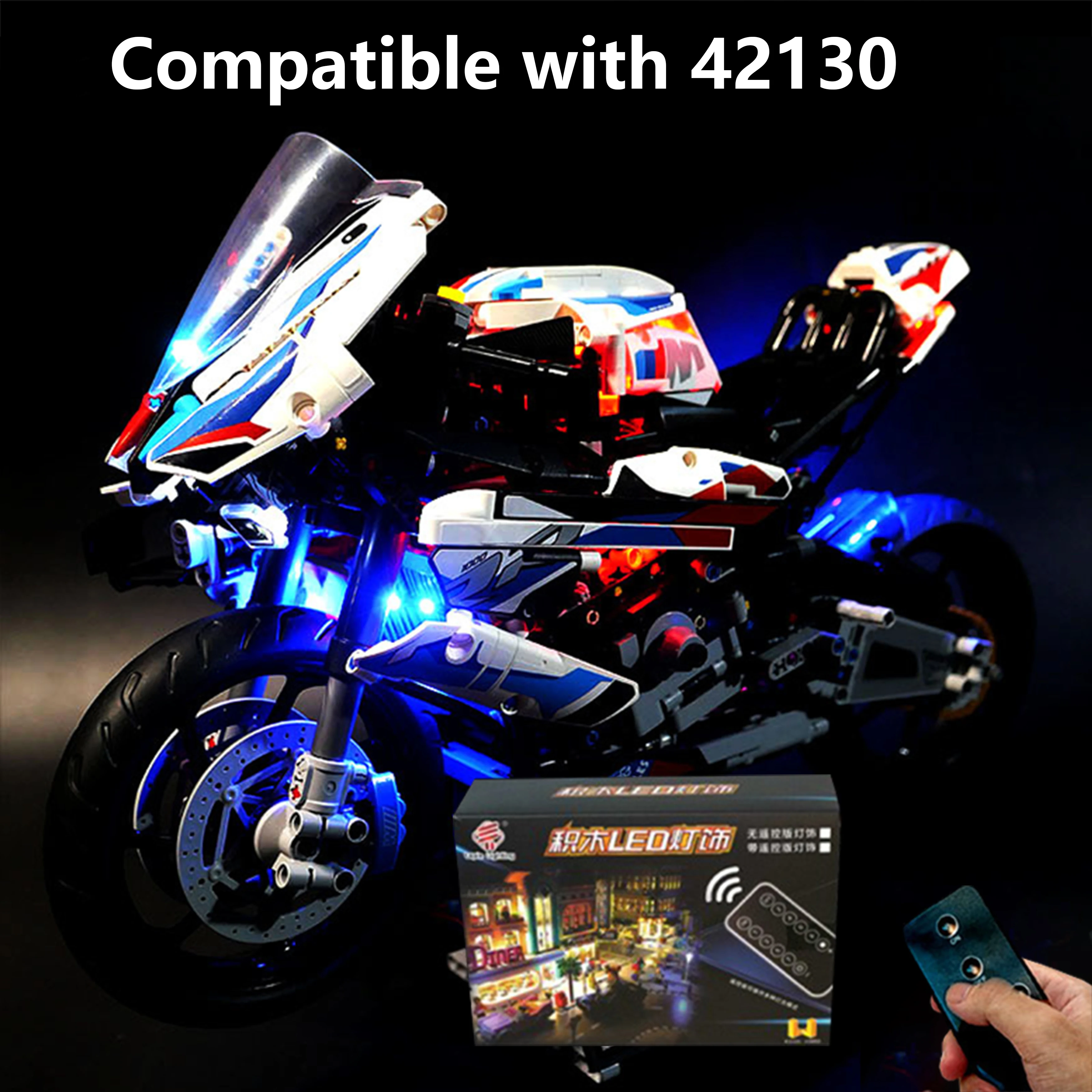 DIY Building Block LED Light Kit for 42130 Mechanical Series Racing Motorbike Model, Remote Control Lighting Accessories