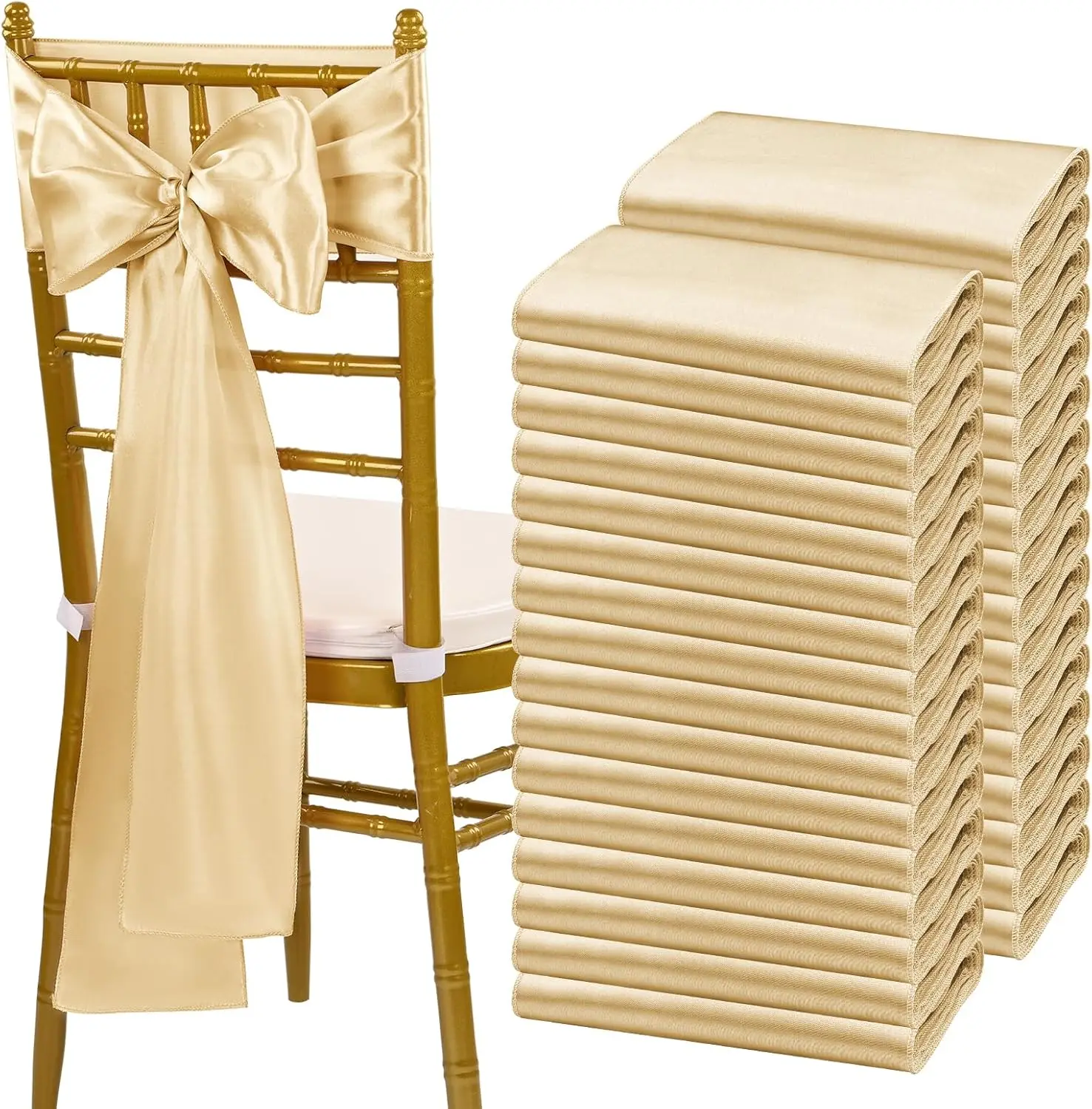 

120 Pcs Champagne Satin Chair Sashes Bows Universal Chair Cover For Wedding Reception Restaurant Event Decoration