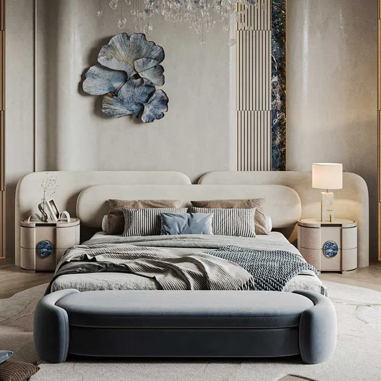 Italian designer light luxury villa widescreen bed French cream wind high-end haute couture enlarged and widened master