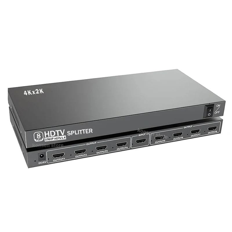 8-Port HDMI Splitter 1 in 8 out 4Kx2K HDMI Video Distributor Splitter 1x8 Screen Duplicate Display for PS4 NVR PC TV Monitor