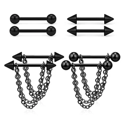 316L Surgical Steel Chain Dangle Nipple Shield Rings 14G Ball Cone Nipplering Barbell Piercing Jewelry for Women Men Black