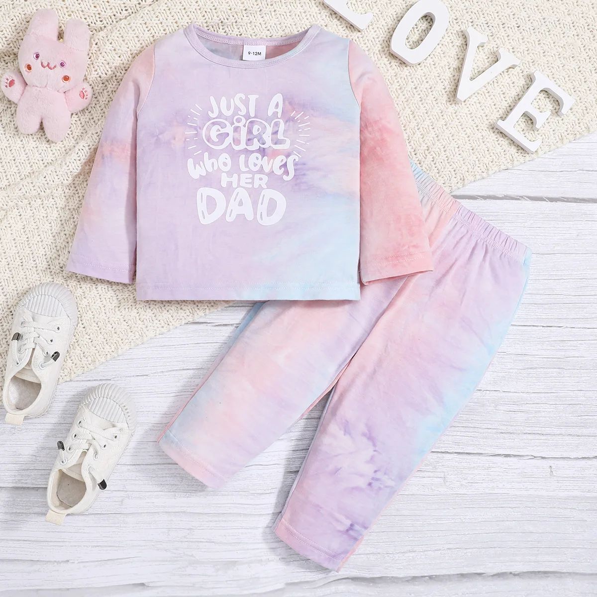 0-24Months Infant Baby Girls Clothes Sets Fashion Printed Letter Long Sleeve Pullover Tops+Pants Two Pieces Outfits Newborn Baby