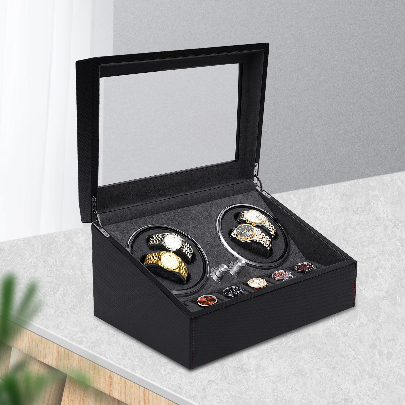 

Watch Winder for 4 Automatic Watches, with Extra 6 Watch Storages +Power Adapter