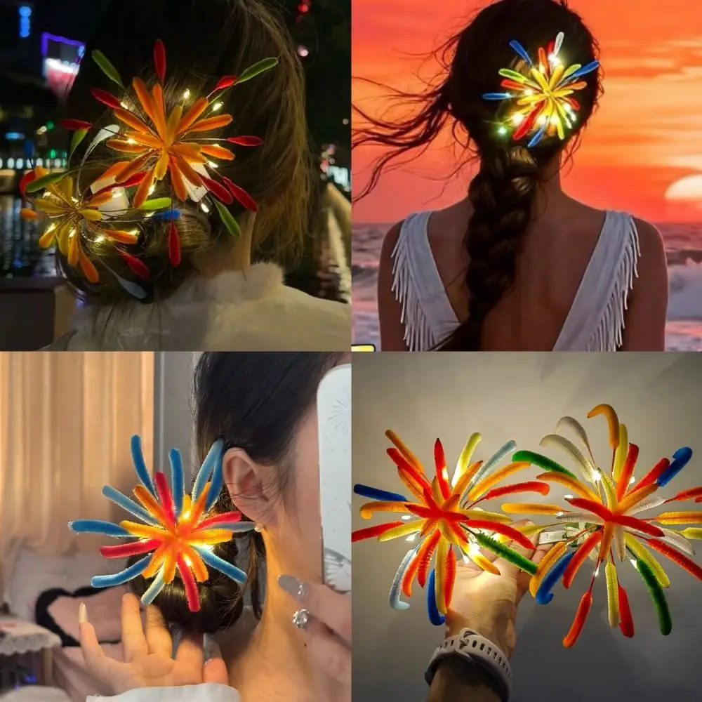DIY Kit Glow Color Strip Hair Clip Blue Color Lighting Hair Accessories Personality Handmade Dazzling Flower Styling Hair Clip