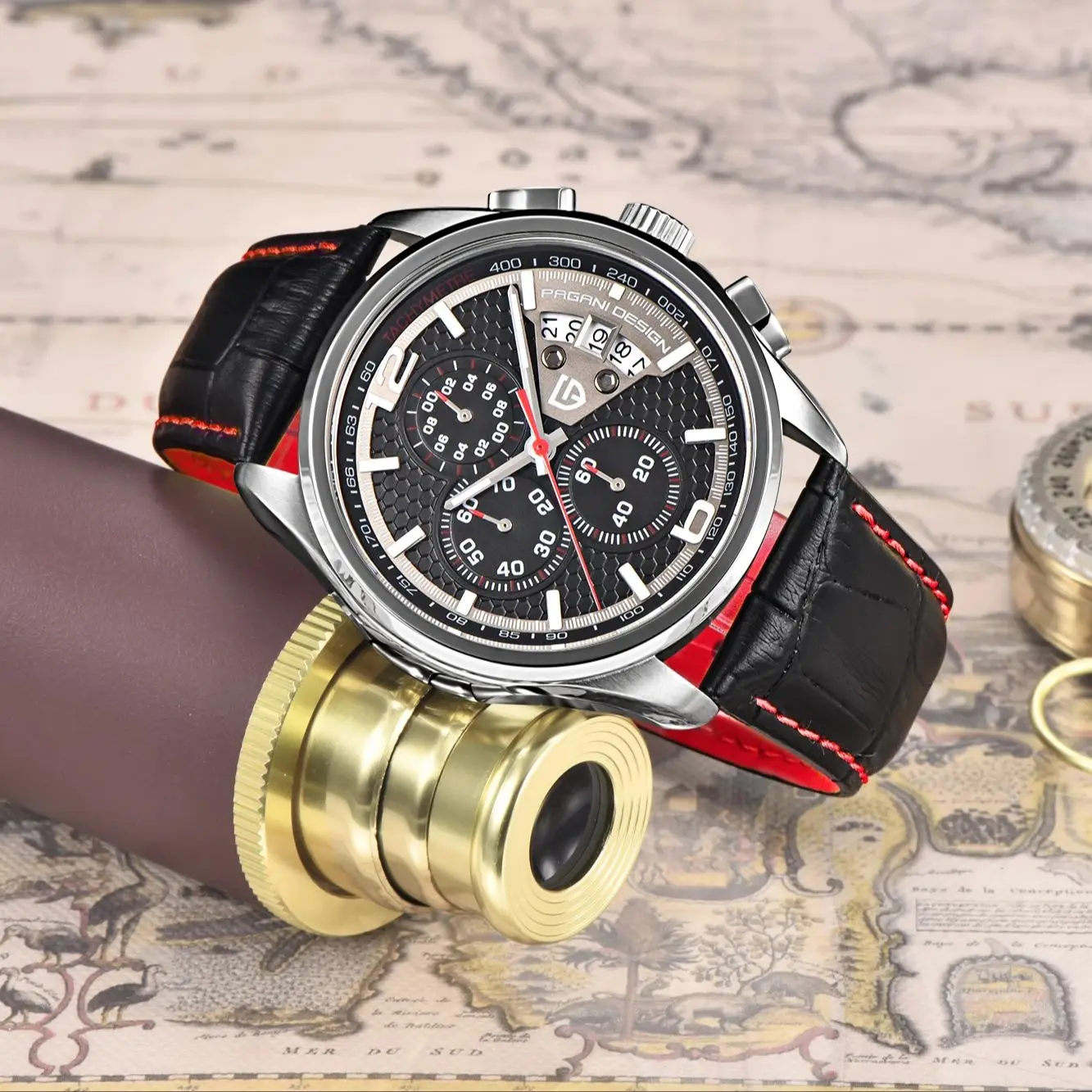 2026 new edition Pagani Design Men's Military Quartz Chronograph Watch  Waterproof Leather Strap Racing Style Wristwatch PD3306