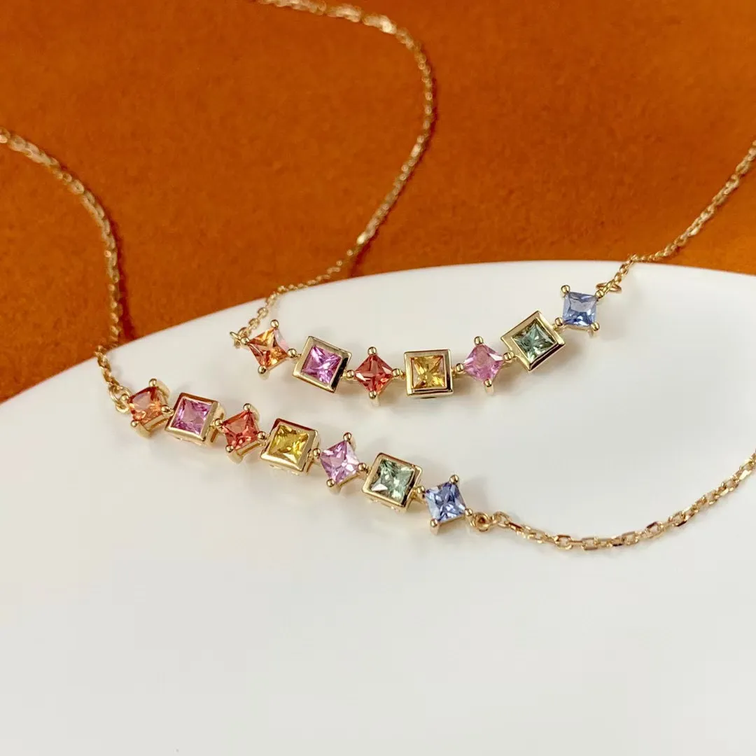 

Chic Timeless 925 Silver Rainbow Sapphire Geometric Bracelets For Women Ins Fashion Trendy Candy Color Gems Cuff Bangle Jewelry