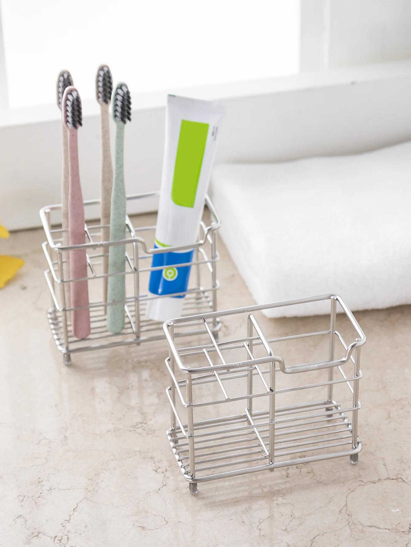 304 Stainless Steel Bathroom Toothbrush Holder Toothpaste Holder Stand Bathroom Accessories Organizer