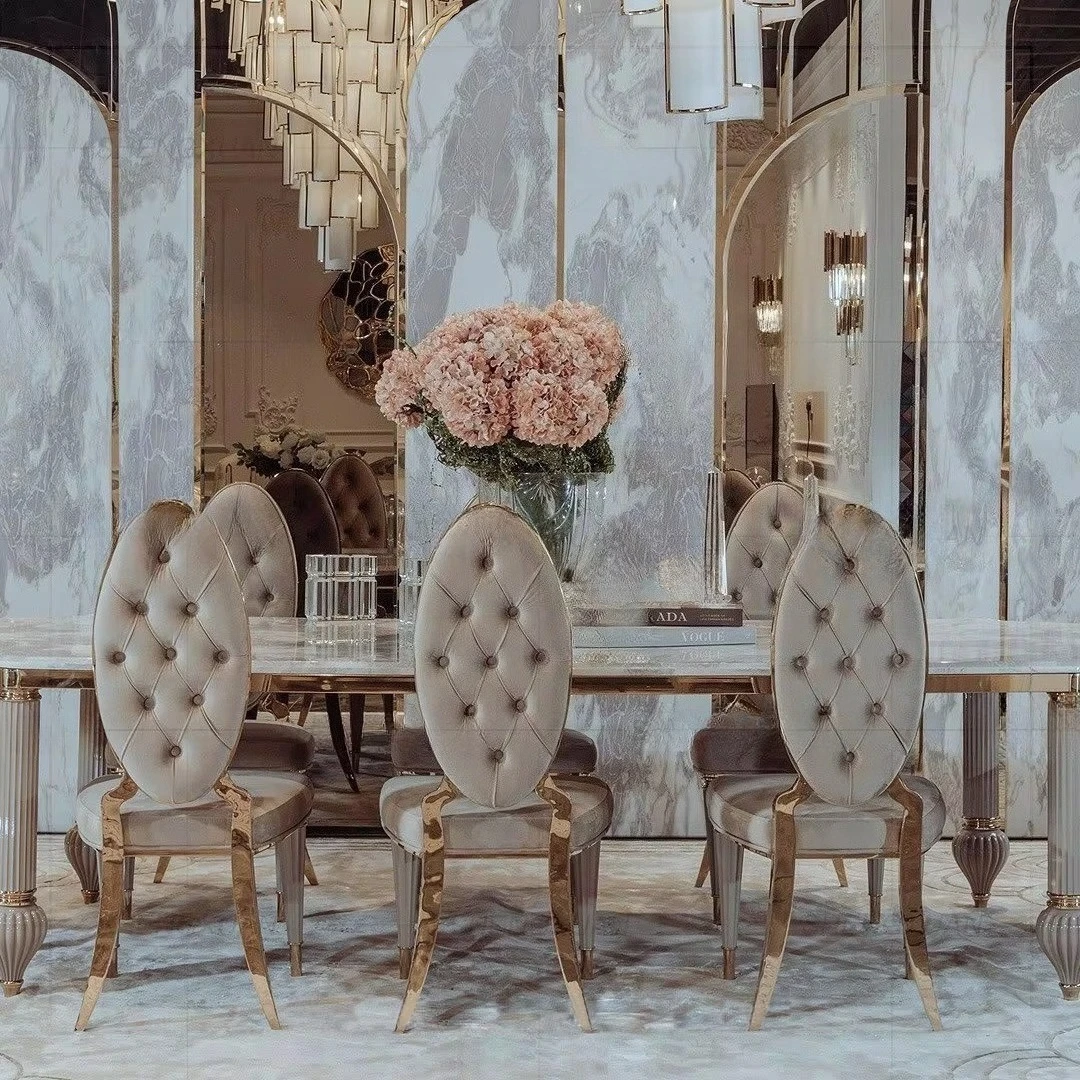 #Kitchen Dinning Table Luxury Restaurant Metal Stainless Steel Marble Dining Room Sets Dining Tables