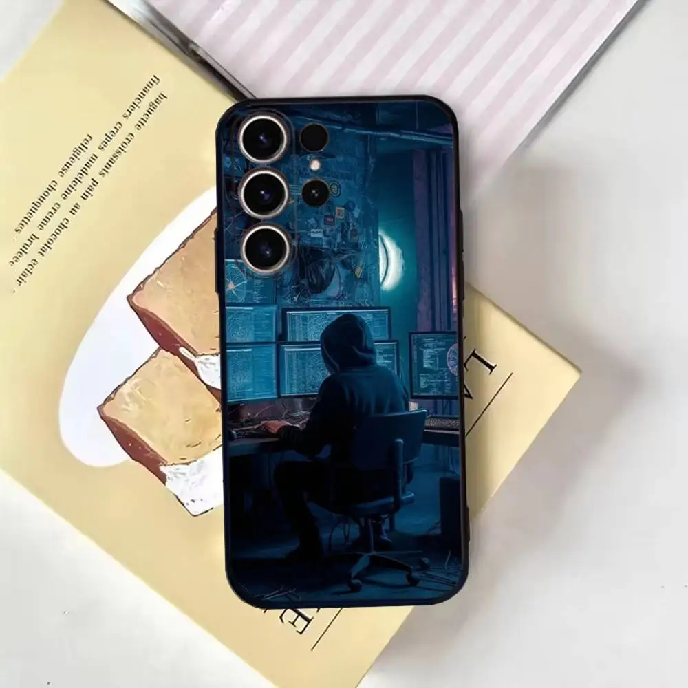 Etui na telefon z motywem Hot Hacker Creativity do Samsung S25, 24, 21, 22, 23, 30, Ultra, 20, Plus, Fe, Lite, Note, 10, 9, miękka czarna obudowa
