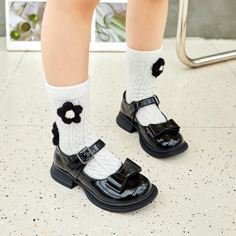 

New Girls Flats Children Princess Shoes with Bow-knot Sweet Kids Mary Janes Elegant Classic British Style Fashion Soft Sole Shoe