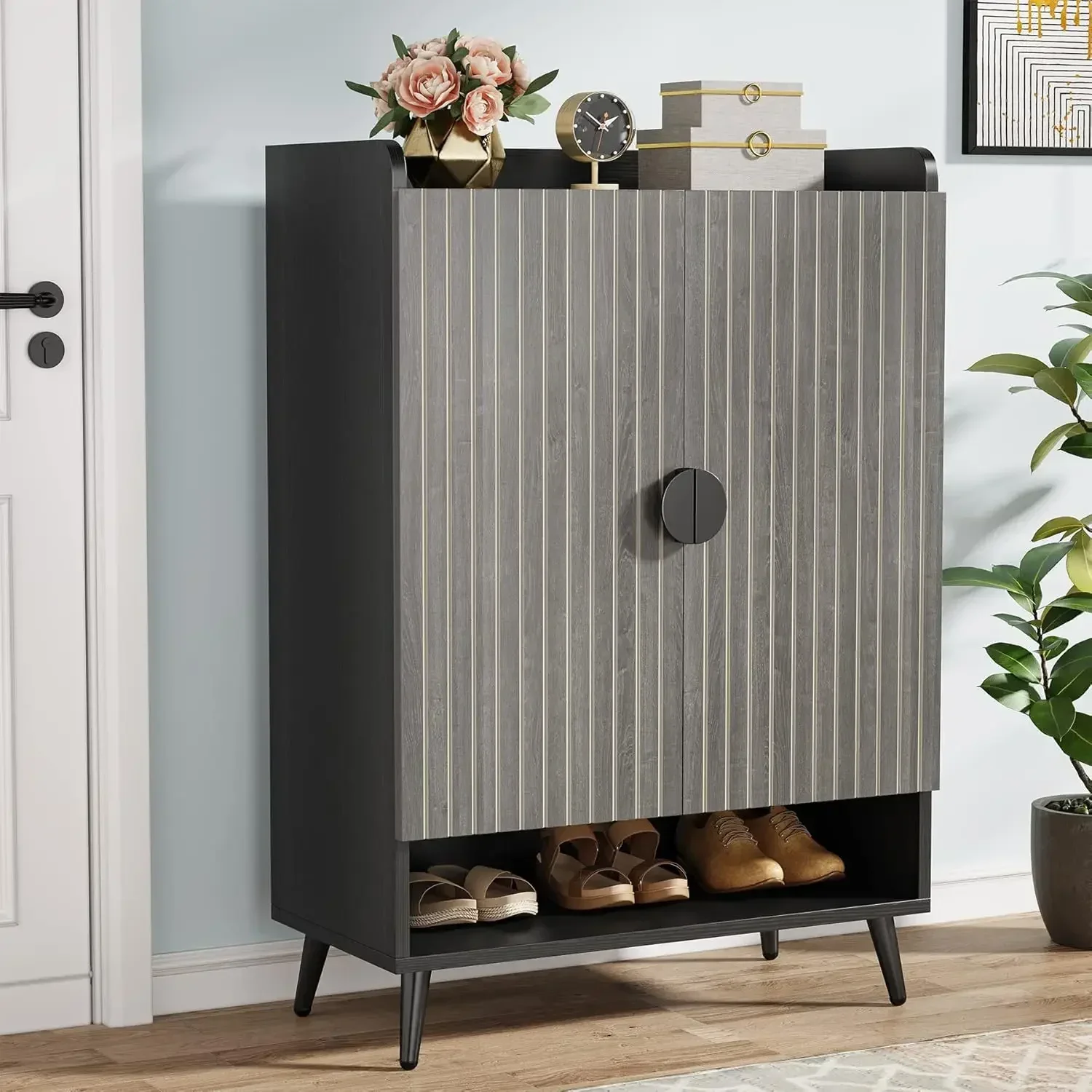 

Shoe Cabinet with Doors, 7-Tier Shoe Storage Cabinet with Adjustable Shelves, Wooden Shoes Rack Shoe Storage Organizer