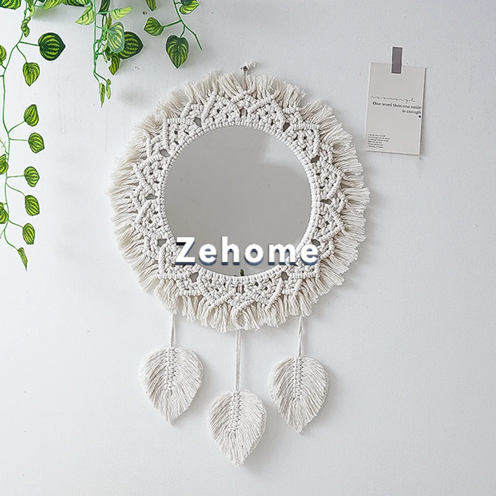 Bohemian mirror handmade tapestry tassel leaf makeup mirror bedside bedroom homestay home decoration wall hanging
