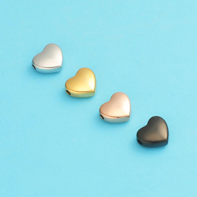 5pcs Bright Finish Stainless Steel Cute Heart Beads Gold Color Bracelets Spacers Bead Necklaces Pendants DIY Jewelry Findings