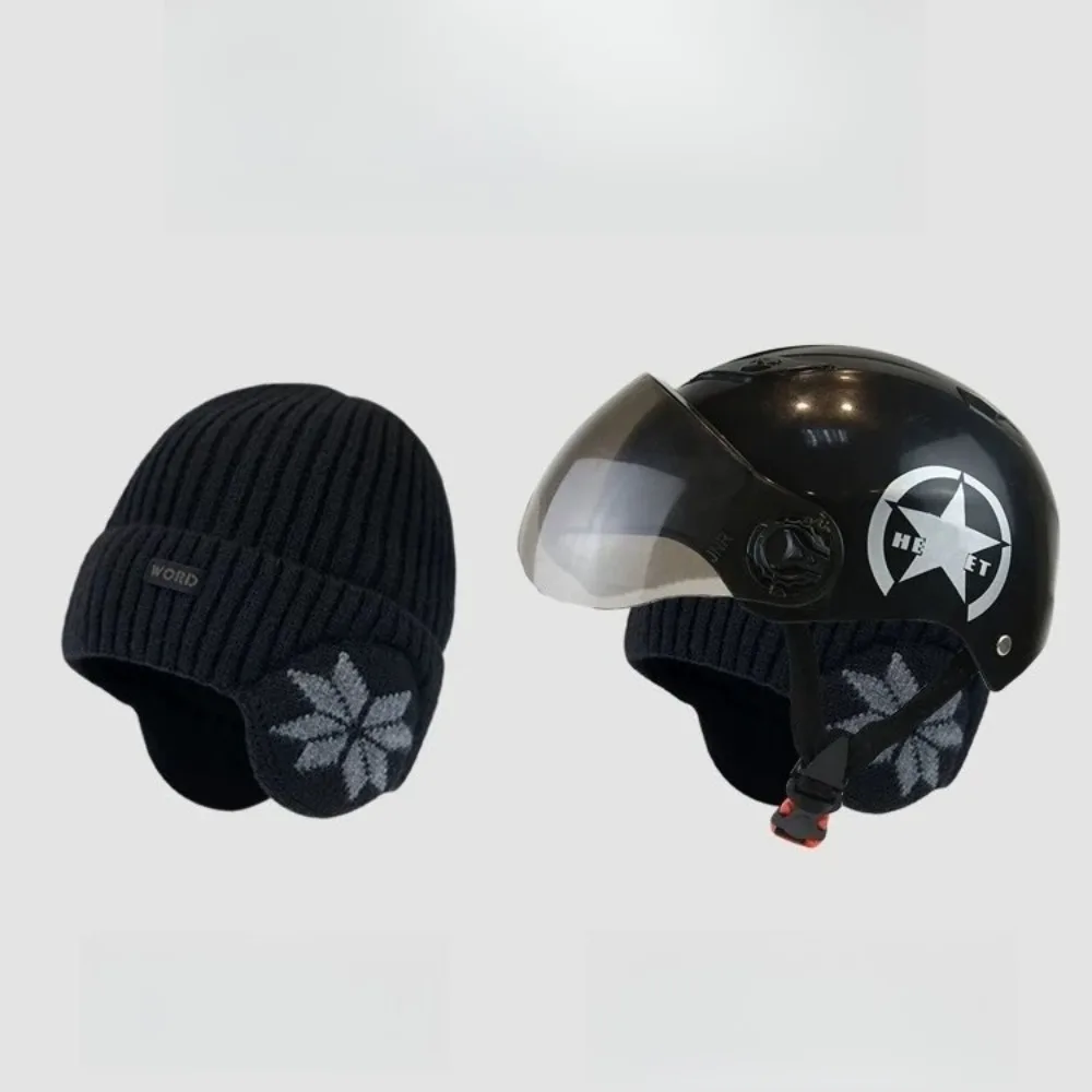 Winter Ear Protection Hat with Snowflake Pattern Knit Beanie Fleece Lined for Cycling Skiing Cold Weather Unisex Warm Cap Hats