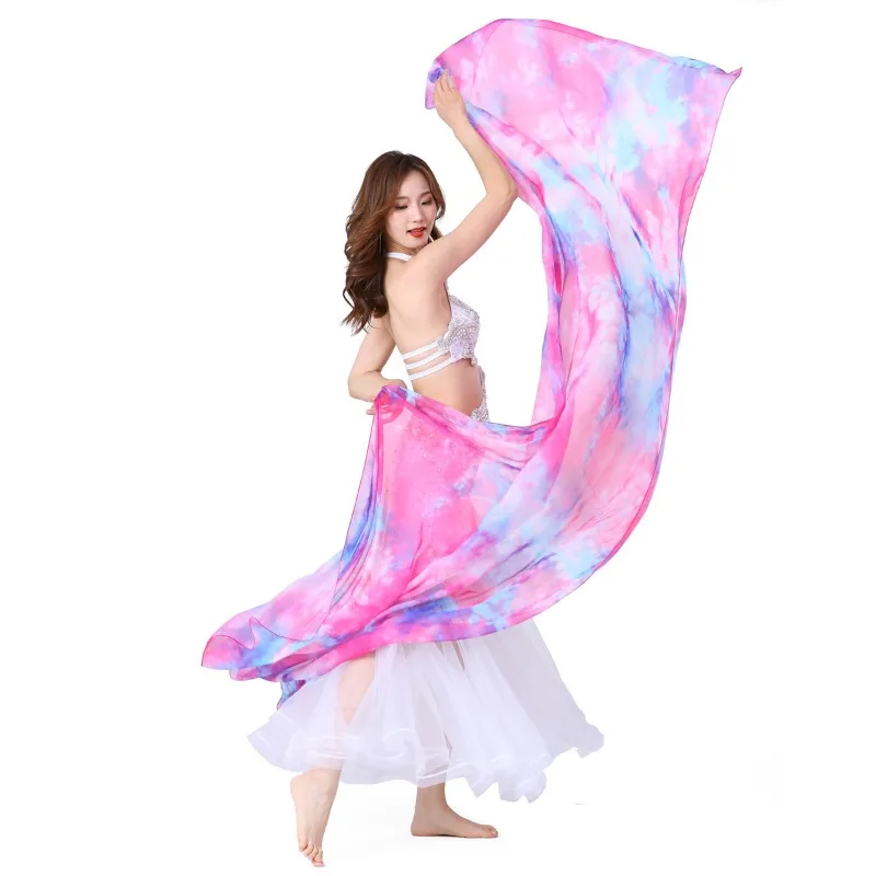 Customized Belly Dance Scarf Dance Hand Yarn Performance Practice Hand Throwing Scarf Gradient Color Tie Dyeing Scarf Dancewear