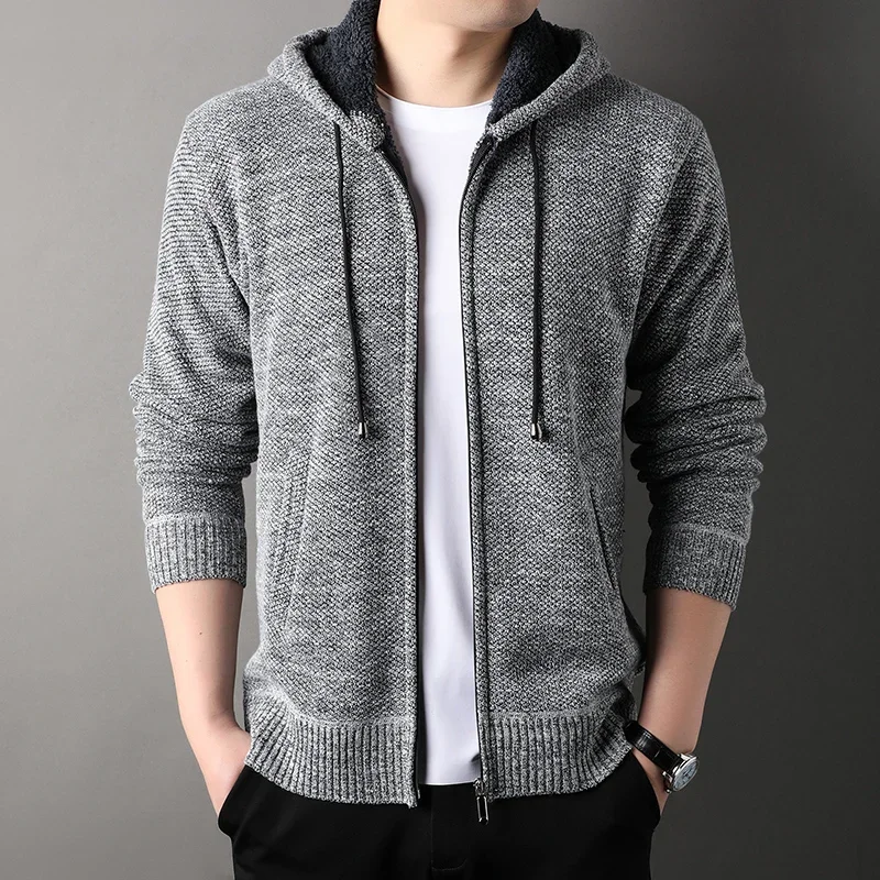 Men Winter Hooded Cardigans Sweaters Knitwear Casual Sweatercoats Autumn Thicker Fleece Warm Slim Cardigans Hoodies Coats 3XL