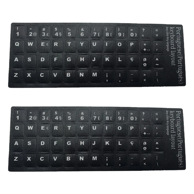 2Pcs Portuguese Keyboard Stickers Black Background with White Lettering for Computer Laptop Notebook Desktop D2RC