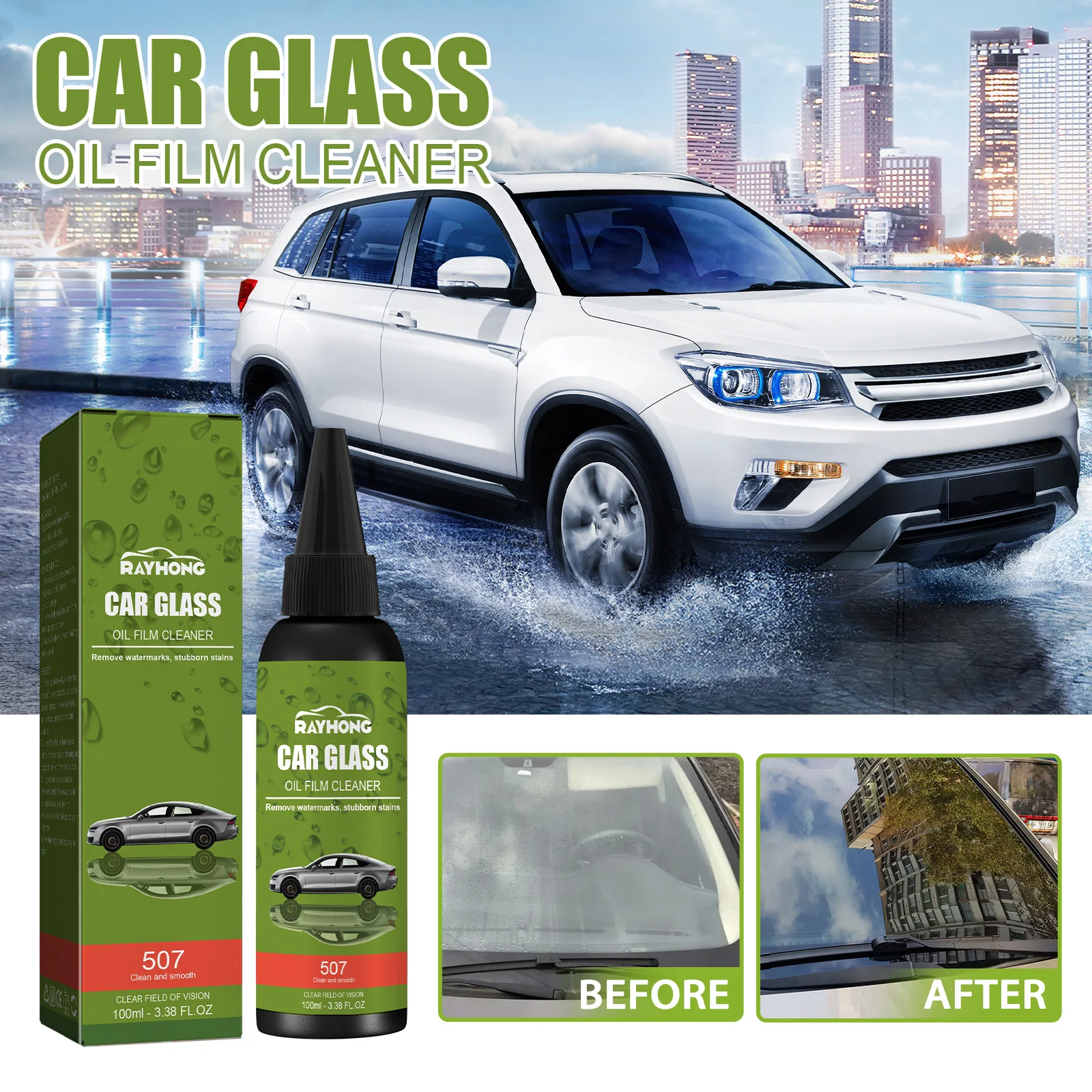 

Car Windshield Oil Film Cleaner 100ml - Water Repellent Glass Cleaner with Protective Layer for Clearer Visibility