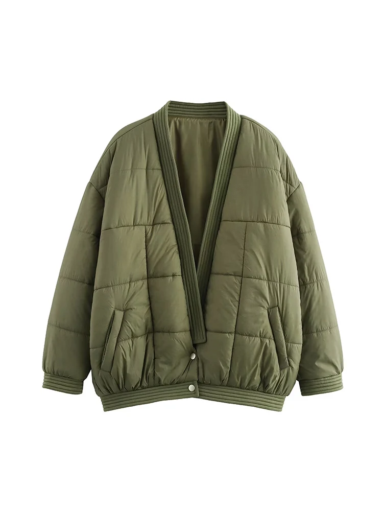 Mantel katun lengan panjang wanita bergaya Eropa, modis, serbaguna, elegan, simpel, warna polos, dan longgar.