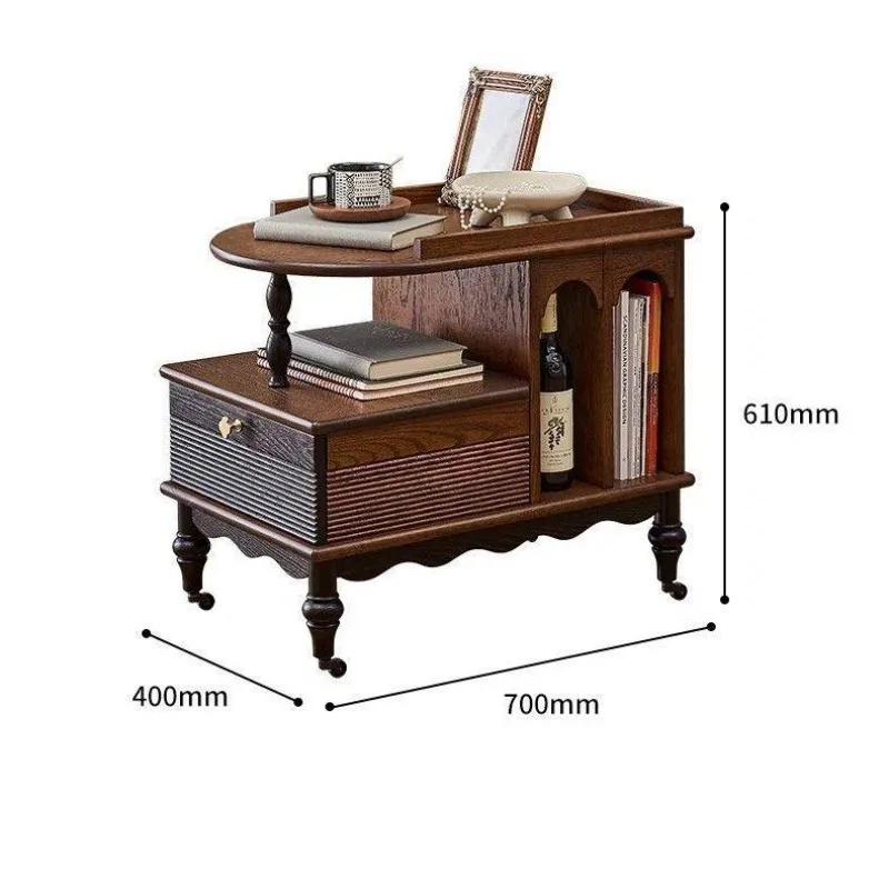 Solid wood trolley American living room movable coffee table