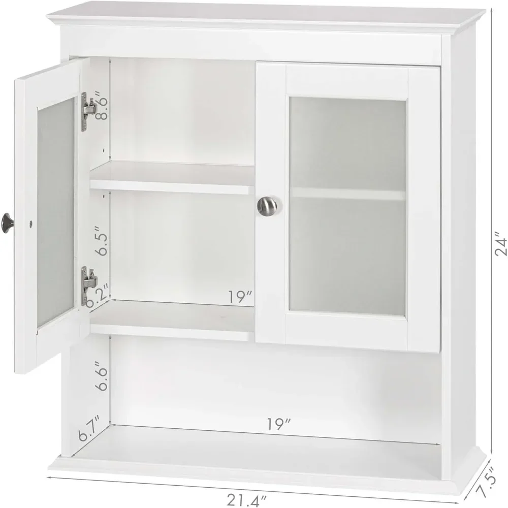 Wall mounted bathroom cabinet with glass door and adjustable shelf storage, bathroom wall cabinet above toilet