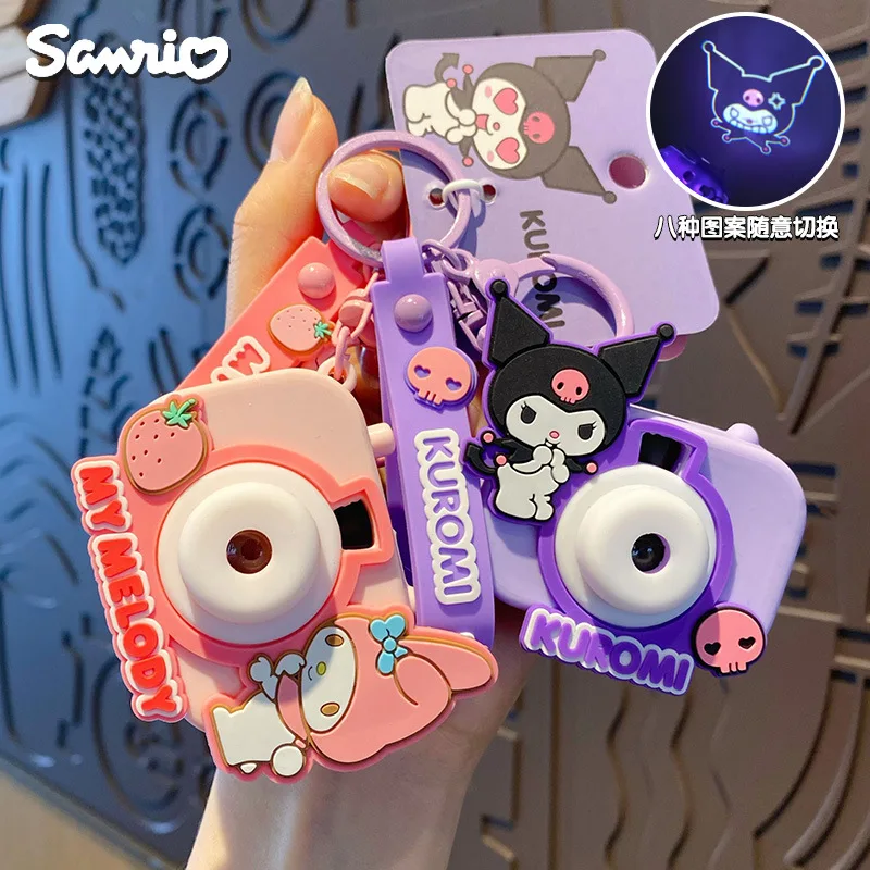 Sanrio Keychain Kuromi Cinnamoroll Projection Camera Hello Kitty Sunset Light Ship Keyring Backpack Pendant Car Keyring